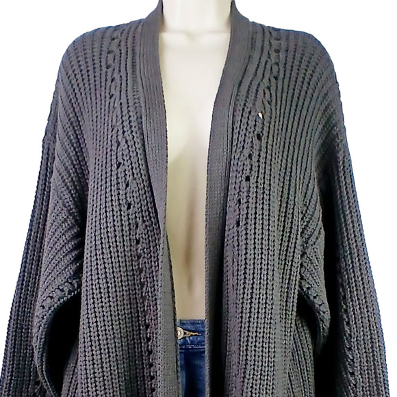 Mittoshop Women's SZ S Cotton Blend Long Sleeve Longline Cardigan DK Gray J20609 - Picture 3 of 6
